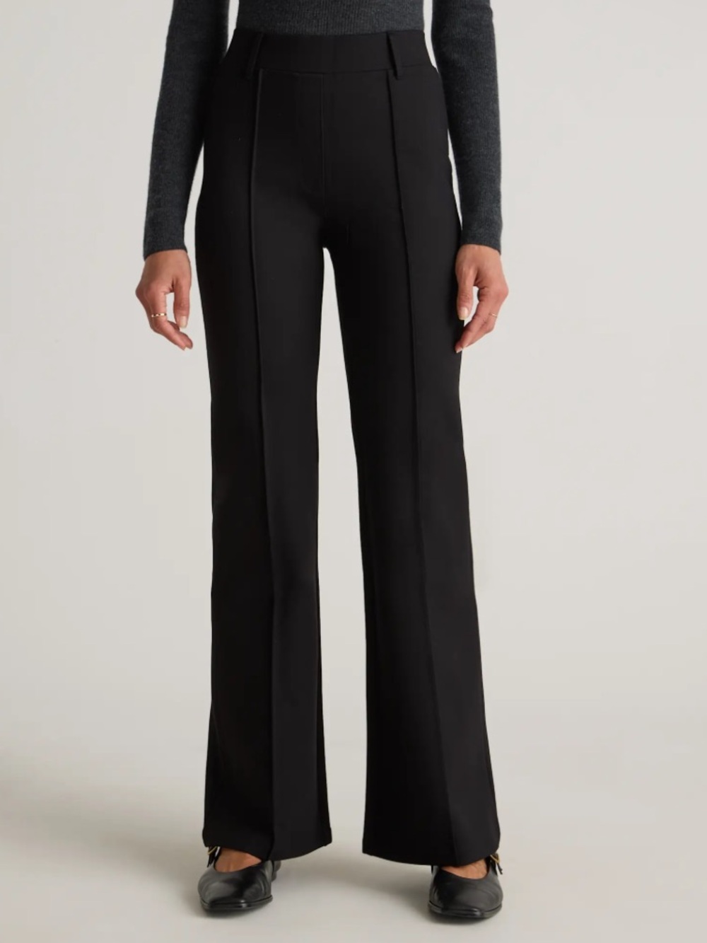 Quince Ultra-Stretch Ponte Flare Leg Pants in Black